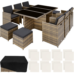 New York Rattan Garden Furniture Set with Protective Cover - Nature by tectake