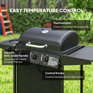 Outsunny Portable 4 Burner Gas BBQ Grill with Built-in Thermometer - Black by Outsunny