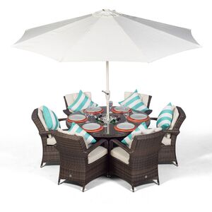 Arizona Round Rattan Patio Dining Set with Ice Bucket Drinks Cooler - Brown / 6 by Giardino
