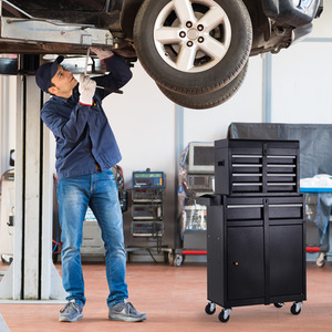 DURHAND 2 in 1 Metal Tool Cabinet Storage Box - Black by DURHAND