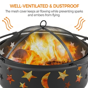 Yaheetech Iron Round Fire Pit with Mesh Cover - Black by Yaheetech