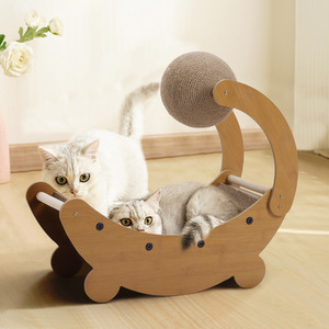 Moon-Boat Shaped Cat Bed and Scratcher Combo - Wood by Livingandhome