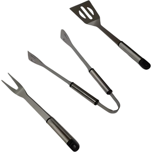 3 Piece BBQ Tool Set Utensil - Silver by Garden Mile
