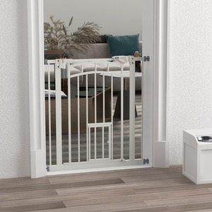 Pressure Fit Safety Gate with Small Cat Door - White / 80cm by PawHut