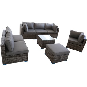 Rattan 7 Seater Modular Outdoor Garden Sofa - Grey by Furniture One
