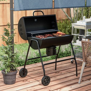 Outsunny Portable Barrel Charcoal Barbecue Grill Trolley - Black by Outsunny