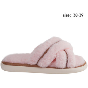 Plush Open-Toe Cross Strap Slippers - Sakura Pink / 5-6 by komore