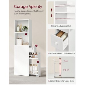 Tall Slim Bathroom Storage Unit - White by VASAGLE