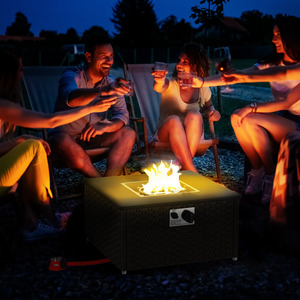 Outsunny Rattan Gas Fire Pit Table with Lid - Grey by Outsunny