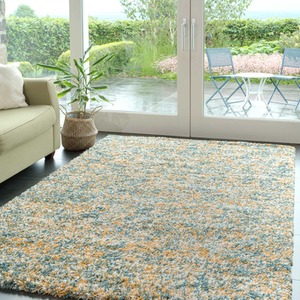 Teal Ochre Mottled Soft Shaggy Area Rug by The Rug House
