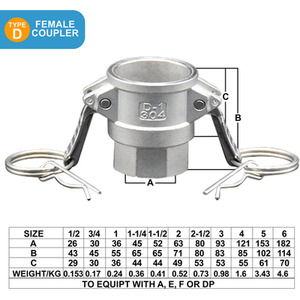 St Steel Camlock Hose Adapter (Type D - three quarter inch Female Coupler) by DNA PACKAGING LTD