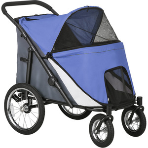 Foldable Pet Stroller with Washable Cushion for Medium, Large Pets - Blue by PawHut
