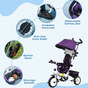 HOMCOM 6 in 1 Kids Trike Push Bike for 1-5 Years - Purple by HOMCOM