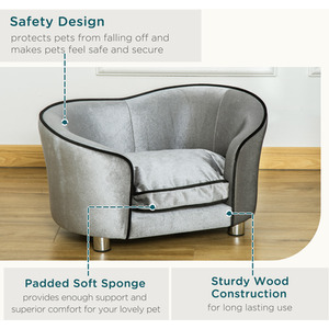 PawHut Dog and Cat Lounger Sofa Couch - Silver Grey by PawHut