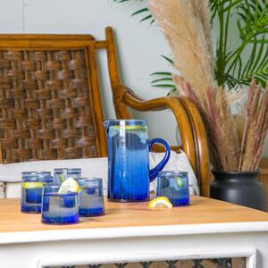 Merzouga Recycled Glass Tumblers with Jug Water Juice Glasses Pitcher - Blue by Nicola Spring