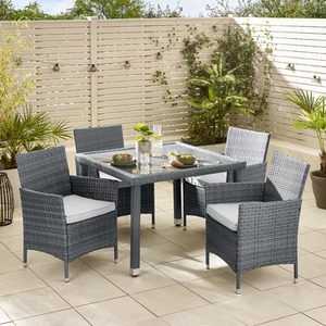 Rattan Outdoor Dining Set - Barbados 4 Seat Outdoor Dining Table and Chairs Set - Grey by FurnitureboxUK