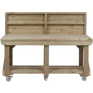 IndoorOutdoor Wooden Workbench With Back Panel And Wheels by Arbor Garden Solutions