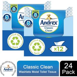 Andrex Washlets Classic Clean Biodegradable and Flushable Toilet Wipes by Andrex
