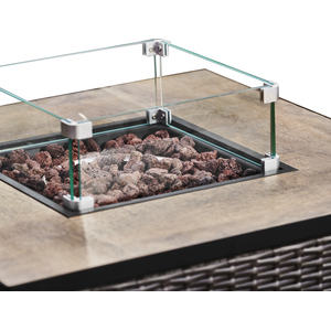 Square Rattan Outdoor Gas Fire Pit Table with Screen - Brown by Teamson Home