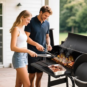 Large Charcoal BBQ Grill with Offset Smoker - Black by Alivio
