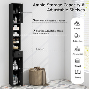 Slim Bathroom Tall Cabinet - Black by Costway