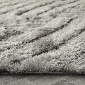 Silver Carved Swirl Polyester Shaggy Rug - Silver / 160cm by The Rug Wholesaler