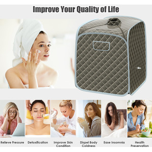 Foldable Personal Therapeutic Steam Spa Sauna-Grey - Grey by Costway