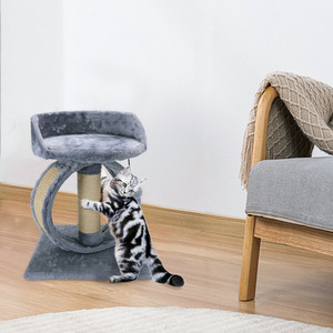 Cat Tree Tower Grey Kitten Scratching Post with Bed - Cat Tree Grey by Nobleza
