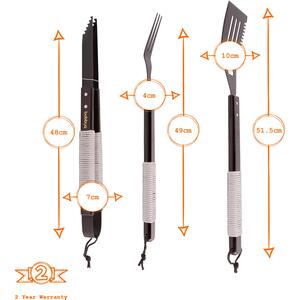 3pc Wooden BBQ Tool Set - Grey Rope by BobbyQ