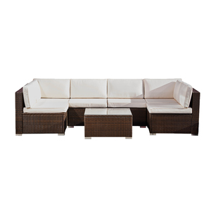 7 Piece Large Rattan Outdoor Garden Furniture Set, Lounge Set, Garden Sofa - Brown by Teamson Home