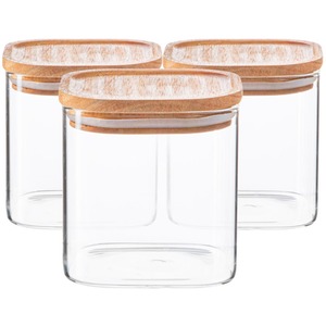 Square Glass Storage Jar with Wooden Lid - Clear / 0.68l / 6 by Argon Tableware