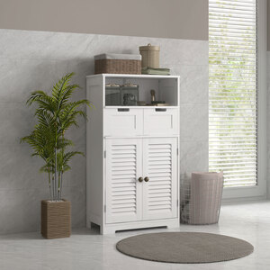kleankin Bathroom Storage Cabinet with Louvred Doors and 2 Drawer - White by kleankin