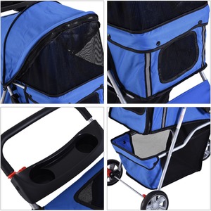 PawHut Pet Stroller Cats Foldable Travel Carriage with Wheels Zipper - Blue by PawHut