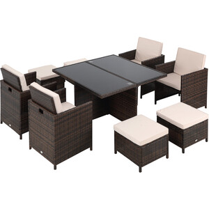 Outsunny 9 Piece Rattan Dining Set Garden Furniture - Brown by Outsunny