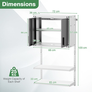 Metal Wall Cabinet with Lock - White by Costway