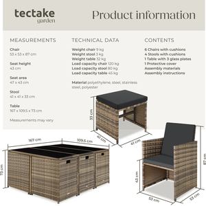 Malaga 641 Rattan Garden Furniture Set with Protective Cover by tectake