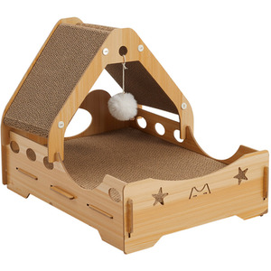House-Shaped Cat Bed and Scratching Board - Brown by Livingandhome