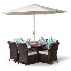 Arizona Square Rattan Patio Dining Set with Ice Bucket Drinks Cooler - Brown / 6 by Giardino