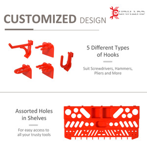 DURHAND 54 Piece On Wall Tool Equipment Holder - Grey and red by DURHAND