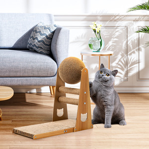 Cat Scratching Board with Sisal Ball - Wood / 50cm by Livingandhome