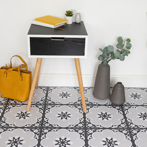 Daphne Black Peel and Stick Vinyl Floor Tiles 0.93sqm by Fine Decor