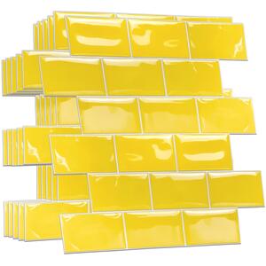 Glossy Subway Metro Classic Brick 3D Stick on Tile Sticker - Yellow by Walplus
