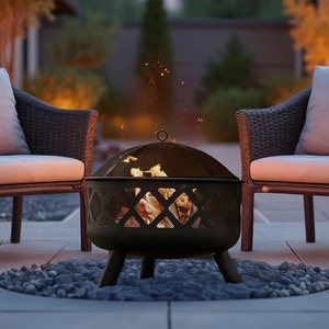 Fire Pit Bowl with Lid Outdoor - Black
