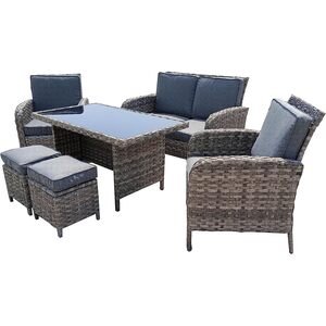 6 Pieces Patio Dining Set Rattan Furniture Set with Cushions - Grey by Furniture One
