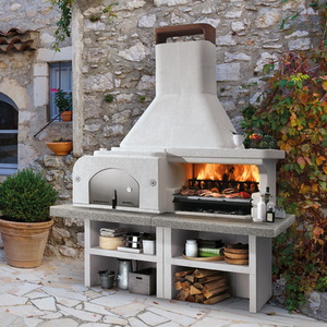 Gargano 3 Masonry Barbecue with Wood Fired Oven and Grey Worktop - Anthracite by Palazzetti