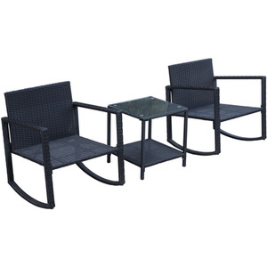 Outsunny 3 Piece Rattan Rocking Set - Black and MIxed Brown by Outsunny
