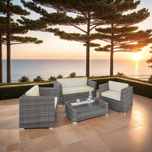 Rattan Garden Set Munich 4 Seats 1 Table - Grey by tectake