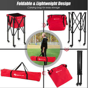 Foldable Tennis Ball Cart - Red by Costway