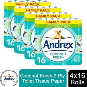 Andrex Coconut Fresh Toilet Tissue - 16, 32, 48, 64 or 80 Rolls - 2 Ply / 4 by Andrex