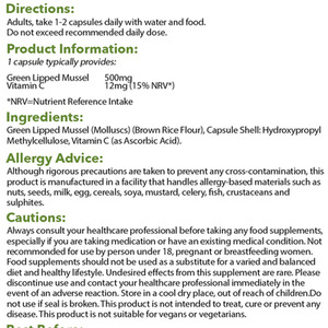 Green Lipped Mussel 500mg 90 Capsules - White by Pharmanostix